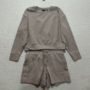 Danskin Women's M‎ Tan Textured Crewneck Sweatshirt & Shorts Set